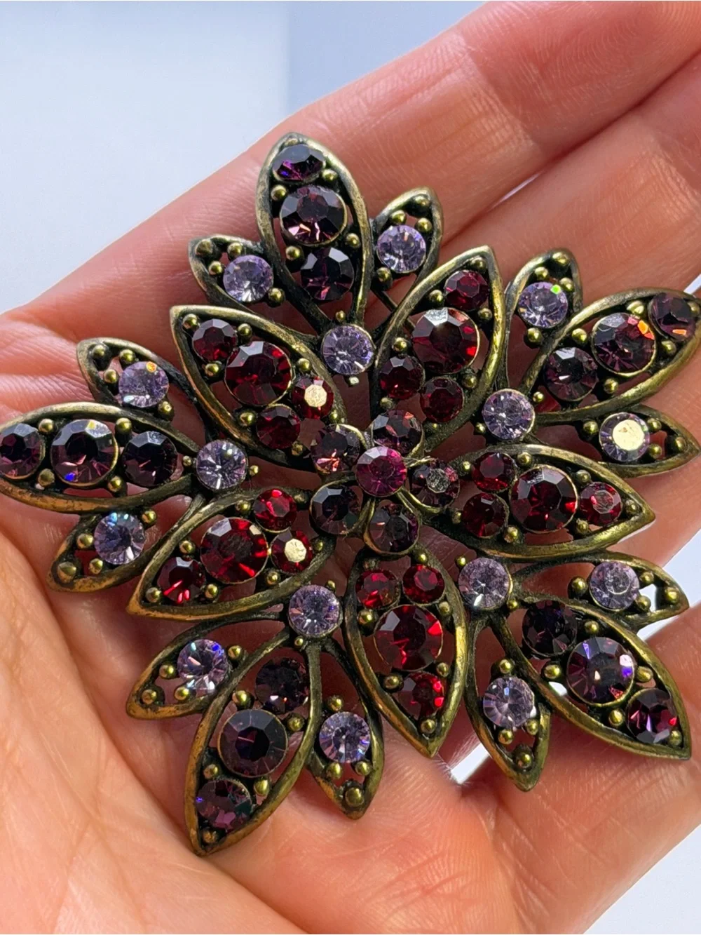 Vintage-Style Purple and Garnet Flower Brooch